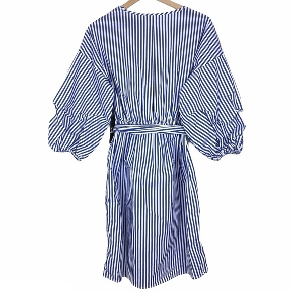 NEW YORK & COMPANY Dress Puff Sleeve Stripe Classic Preppy Pinstripe Medium - Picture 6 of 15